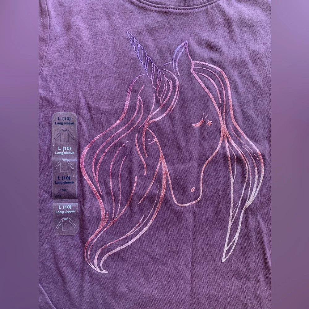 GAP KIDS T-Shirt bundle girls L (10/12) Purple Ombre Sparkle Unicorn Long Sleeve